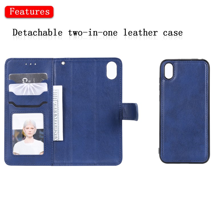 Magnetic Detachable 2-in-1 Leather Wallet Stand Shell for Huawei Honor 8S/Y5 (2019) - Blue-4