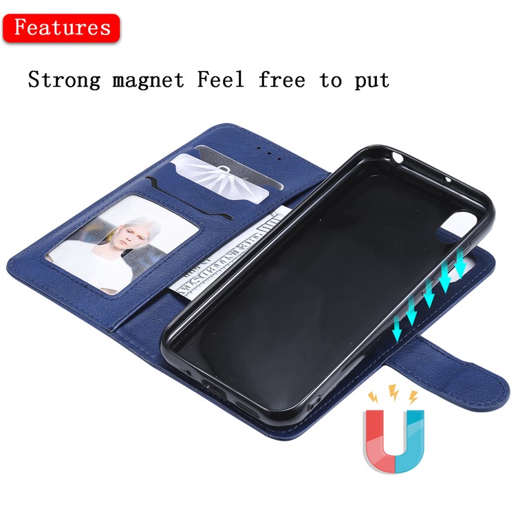 Magnétique KT Leath Series-3 Shel de Support de Portefeuille en Cuir 2-en-1 Détachable Pour Huawei Honor 8s / y5 (2019) - Bleu