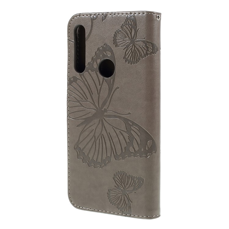 Imprint Butterfly Wallet Leather Stand Phone Case for Huawei P Smart Z / Y9 Prime 2019 - Grey-2