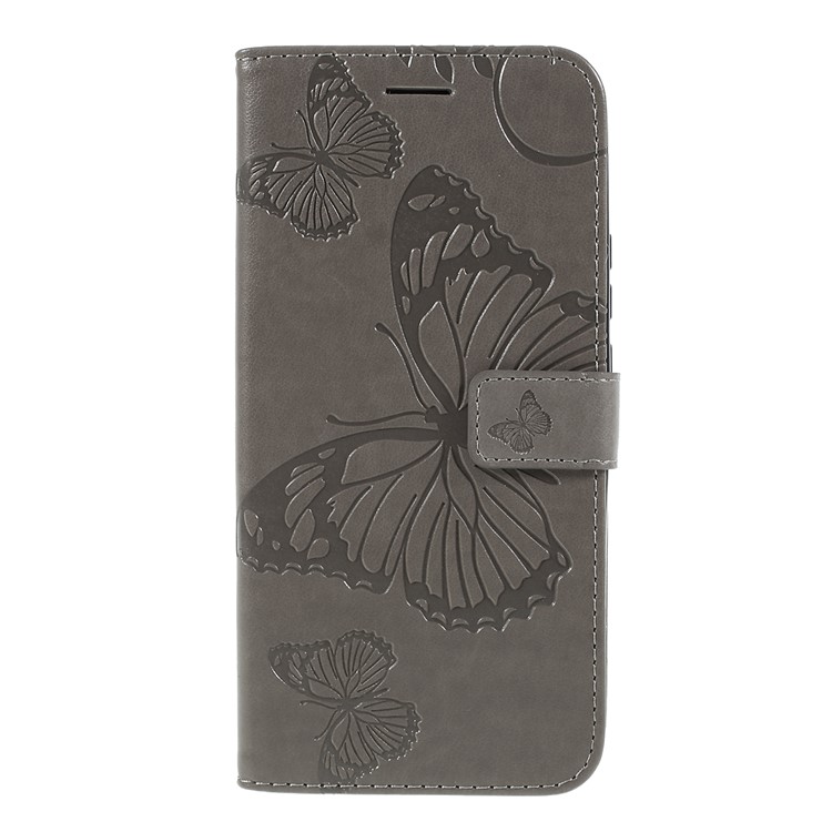 Imprint Butterfly Wallet Leather Stand Phone Case for Huawei P Smart Z / Y9 Prime 2019 - Grey-3