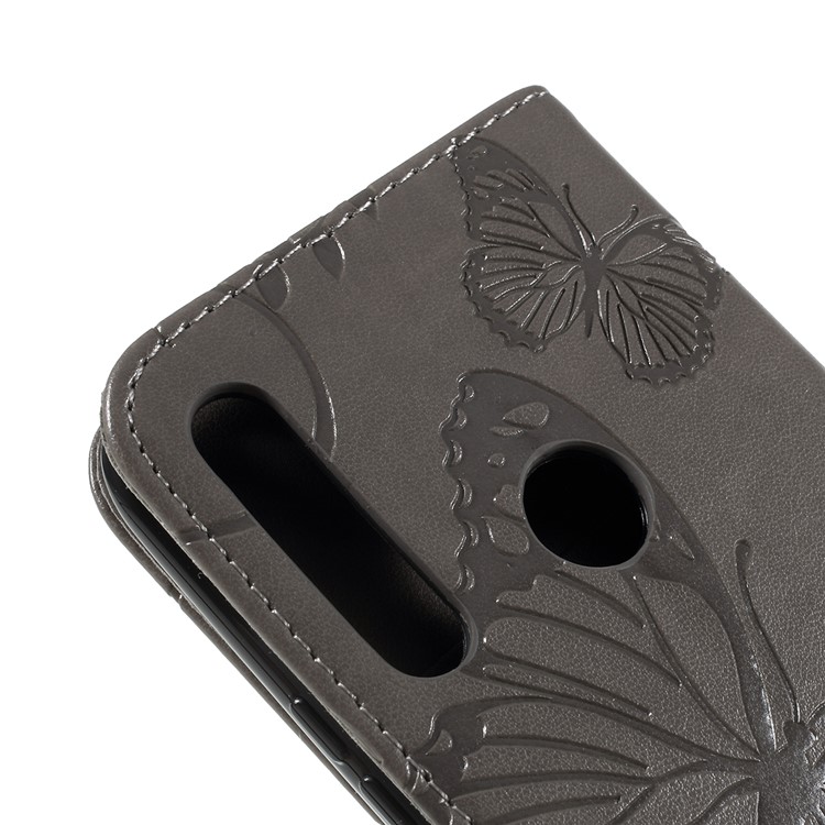 Imprint Butterfly Wallet Leather Stand Phone Case for Huawei P Smart Z / Y9 Prime 2019 - Grey-5