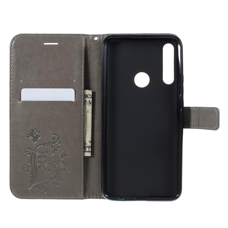 Imprint Butterfly Wallet Leather Stand Phone Case for Huawei P Smart Z / Y9 Prime 2019 - Grey-8