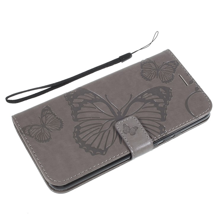 Imprint Butterfly Wallet Leather Stand Phone Case for Huawei P Smart Z / Y9 Prime 2019 - Grey-9