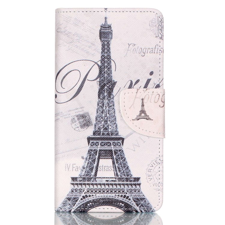 Cross Pattern Wallet Leather Stand Case for Huawei P9 Lite - Famous Eiffel Tower-1
