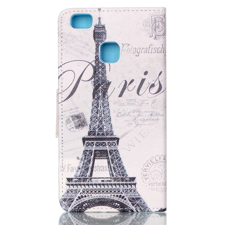 Cross Pattern Wallet Leather Stand Case for Huawei P9 Lite - Famous Eiffel Tower-2