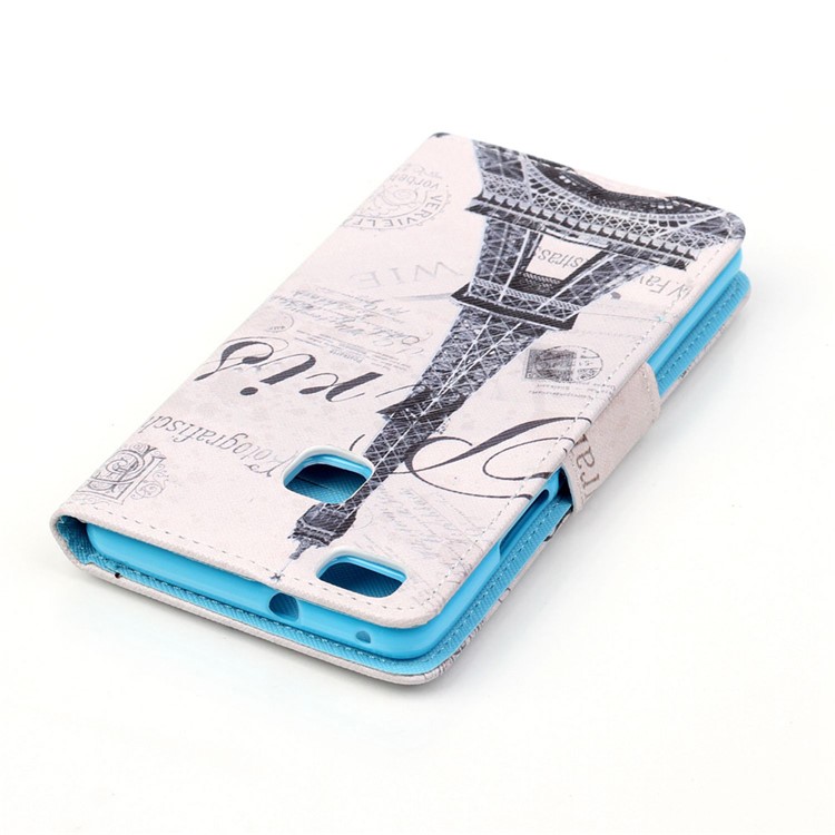Cross Pattern Wallet Leather Stand Case for Huawei P9 Lite - Famous Eiffel Tower-4