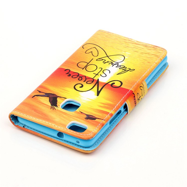 Cross Pattern Wallet Leather Stand Cover for Huawei P9 Lite - Quote Never Stop Dreaming-4