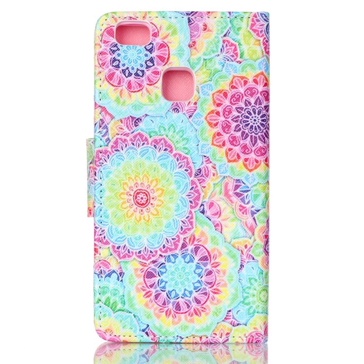 Cross Pattern Phone Leather Wallet Case for Huawei P9 Lite - Colorful Flowers-2