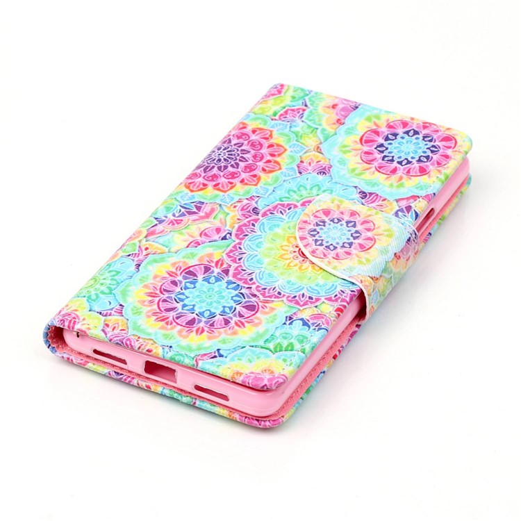 Cross Pattern Phone Leather Wallet Case for Huawei P9 Lite - Colorful Flowers-3