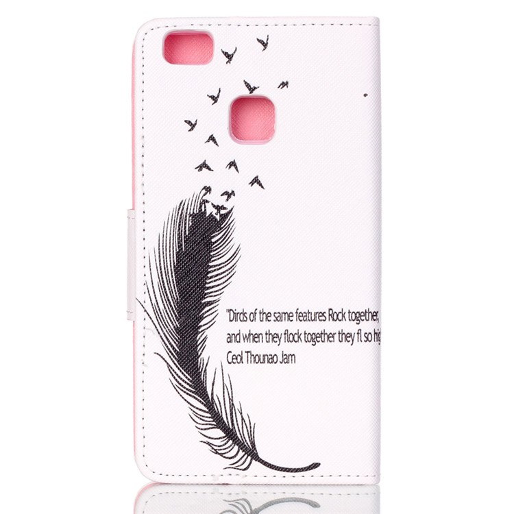 Cross Pattern Wallet Leather Protective Case for Huawei P9 Lite - Feather Pattern and English Characters-2