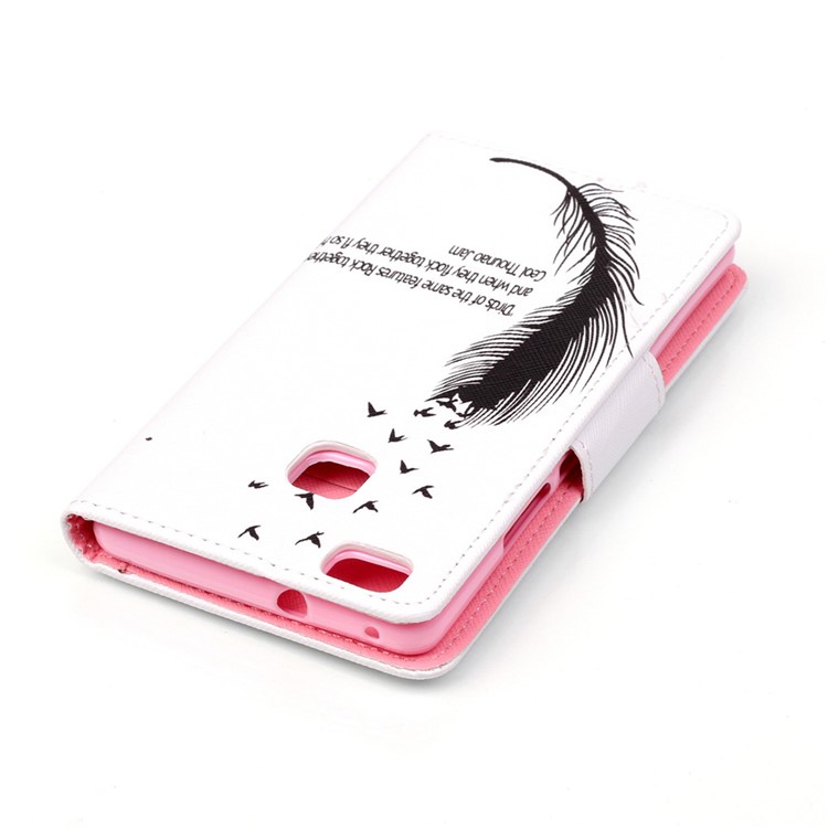 Cross Pattern Wallet Leather Protective Case for Huawei P9 Lite - Feather Pattern and English Characters-4