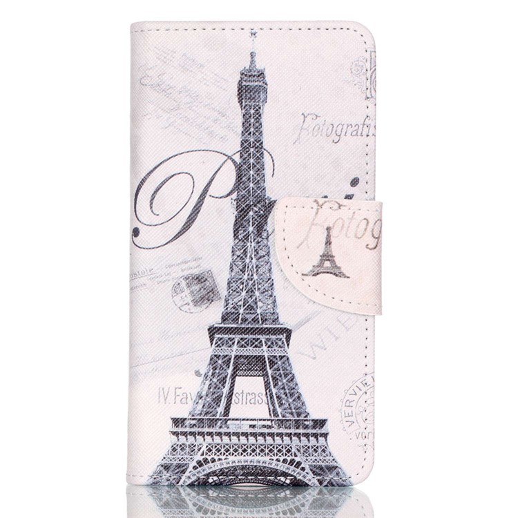 Cross Pattern Leather Wallet Case for Huawei P9 - Eiffel Tower-1