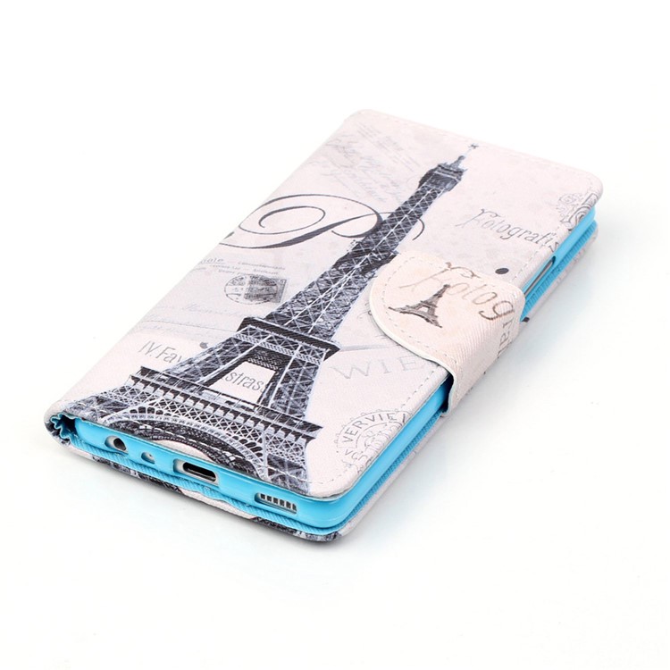 Cross Pattern Leather Wallet Case for Huawei P9 - Eiffel Tower-3