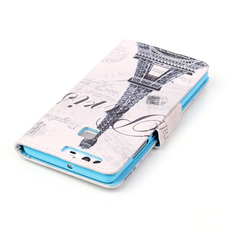 Cross Pattern Leather Wallet Case for Huawei P9 - Eiffel Tower-4