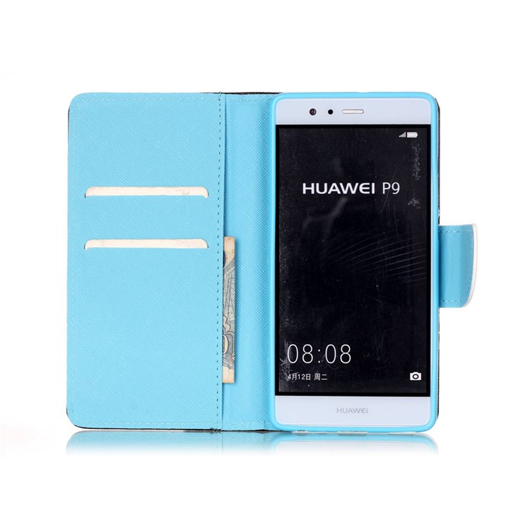 Cross Pattern Leather Wallet Case for Huawei P9 - Eiffel Tower-6