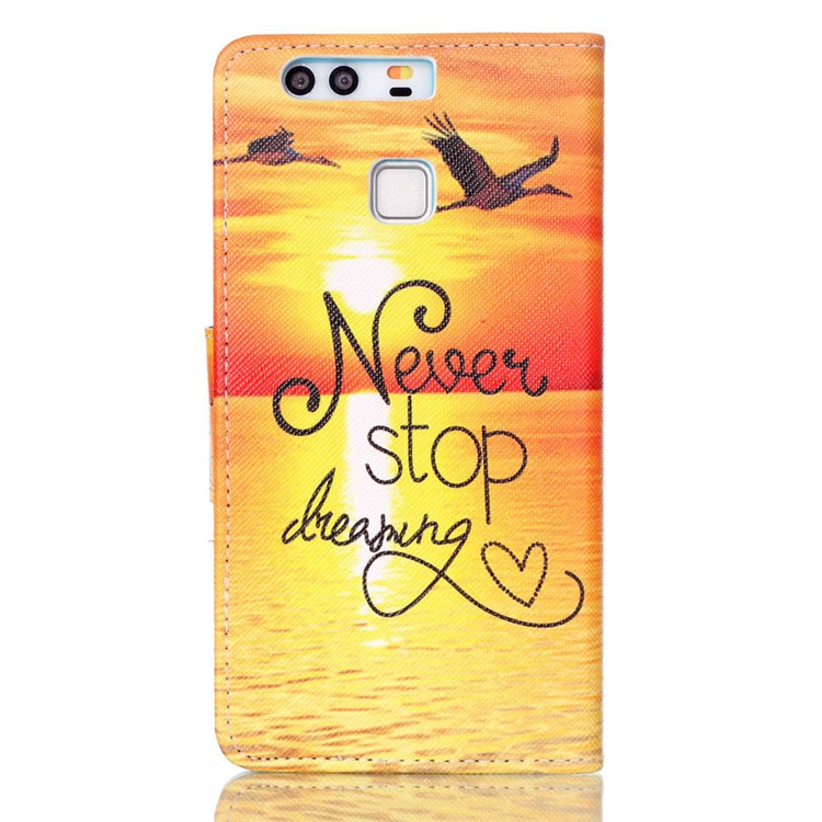 Cross Pattern Leather Wallet Cover for Huawei P9 - Quote Never Stop Dreaming-2