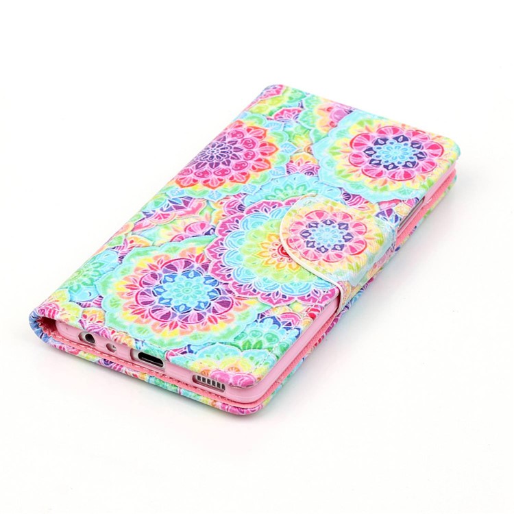 Cross Pattern Wallet Leather Stand Case for Huawei P9 - Colorful Flowers-3