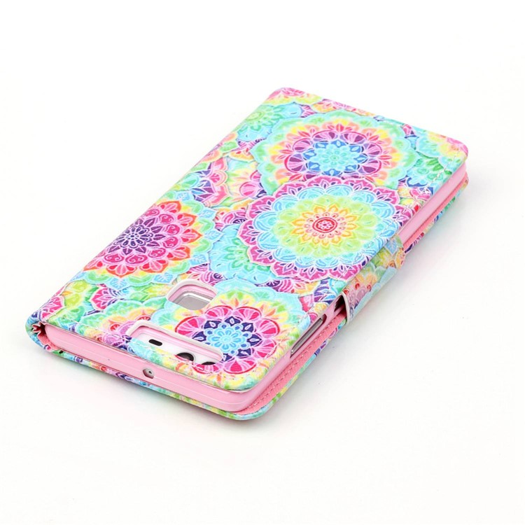 Cross Pattern Wallet Leather Stand Case for Huawei P9 - Colorful Flowers-4