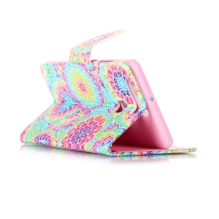 Cross Pattern Wallet Leather Stand Case for Huawei P9 - Colorful Flowers-5