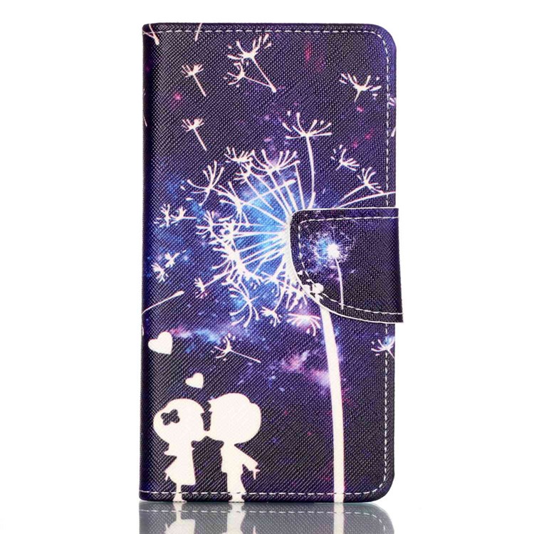 Cross Pattern Wallet Leather Stand Cover for Huawei P9 - Lovers and Dandelion Pattern-1