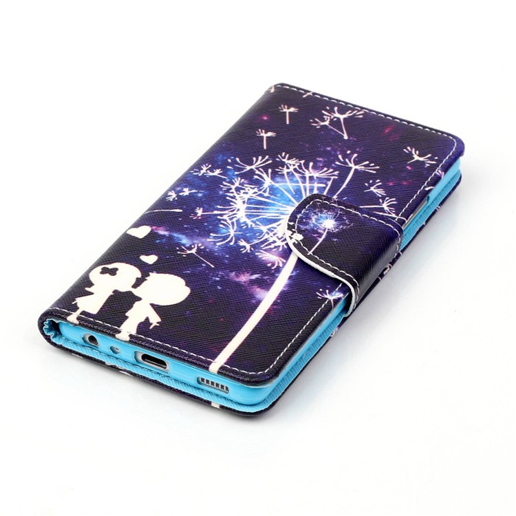 Cross Pattern Wallet Leather Stand Cover for Huawei P9 - Lovers and Dandelion Pattern-3