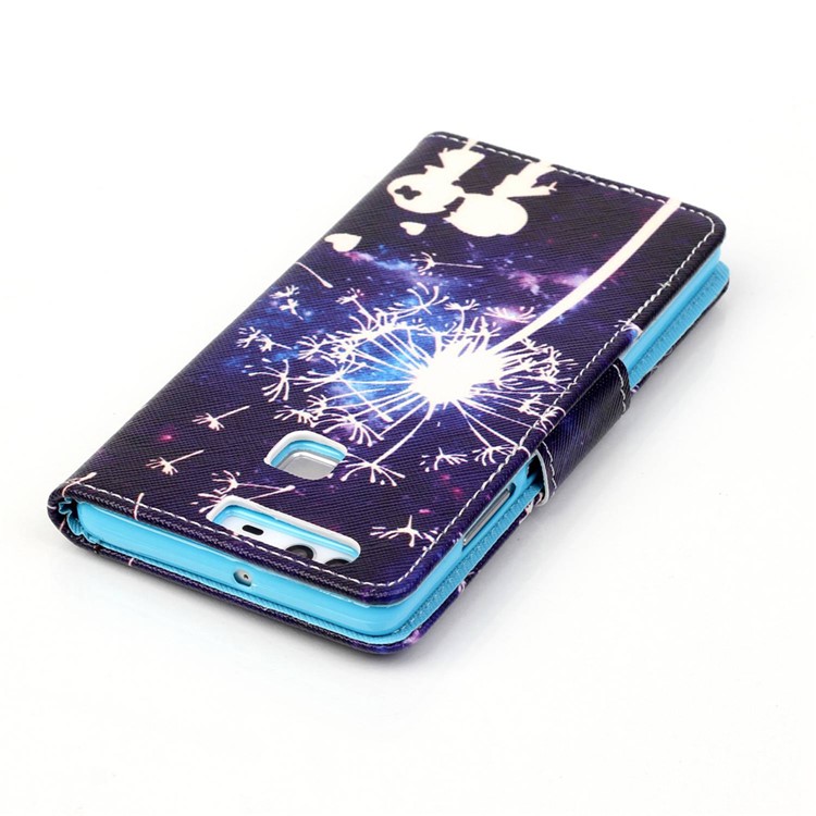 Cross Pattern Wallet Leather Stand Cover for Huawei P9 - Lovers and Dandelion Pattern-4