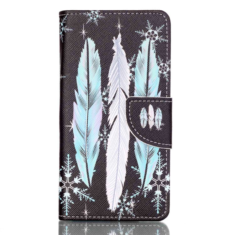 Cross Pattern Leather Wallet Case for Huawei P9 - Feathers Pattern-1