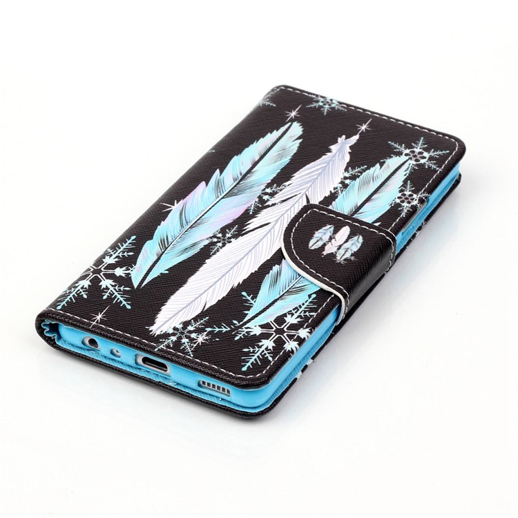 Cross Pattern Leather Wallet Case for Huawei P9 - Feathers Pattern-3
