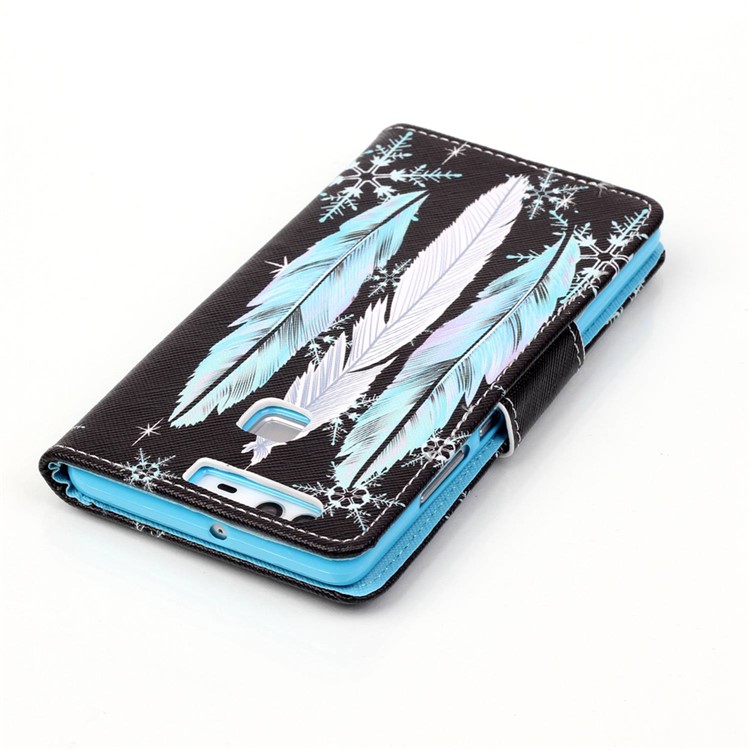 Cross Pattern Leather Wallet Case for Huawei P9 - Feathers Pattern-4