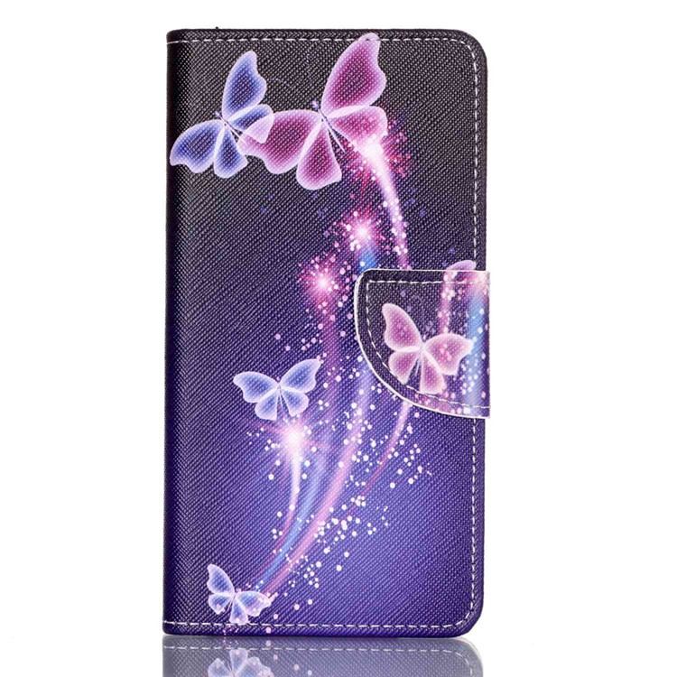Cross Pattern Magnetic Leather Stand Cover for Huawei P9 - Vivid Butterflies-1