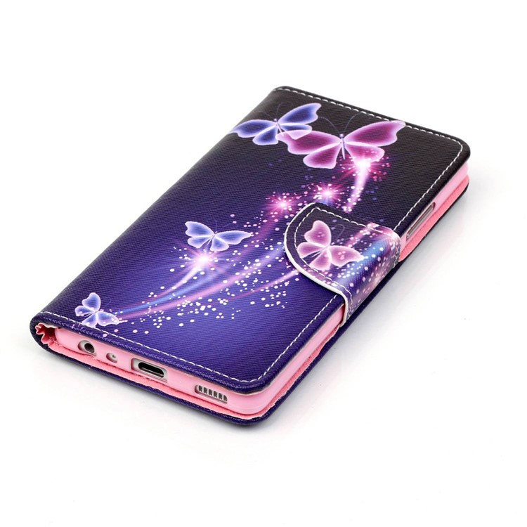 Cross Pattern Magnetic Leather Stand Cover for Huawei P9 - Vivid Butterflies-3