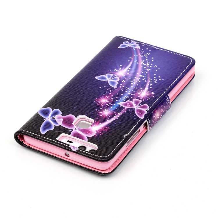 Cross Pattern Magnetic Leather Stand Cover for Huawei P9 - Vivid Butterflies-4