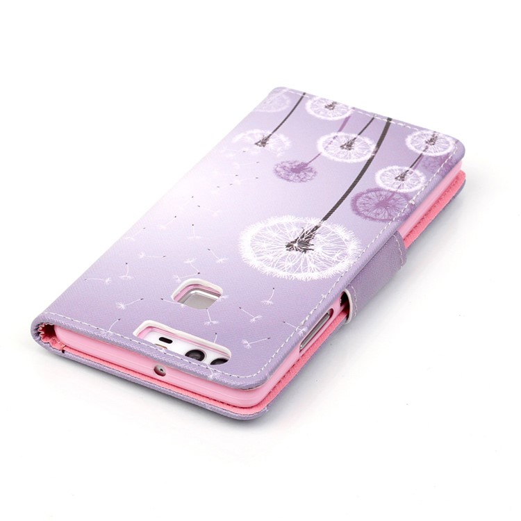 Cross Pattern Leather Wallet Case for Huawei P9 - Dandelion Pattern-4