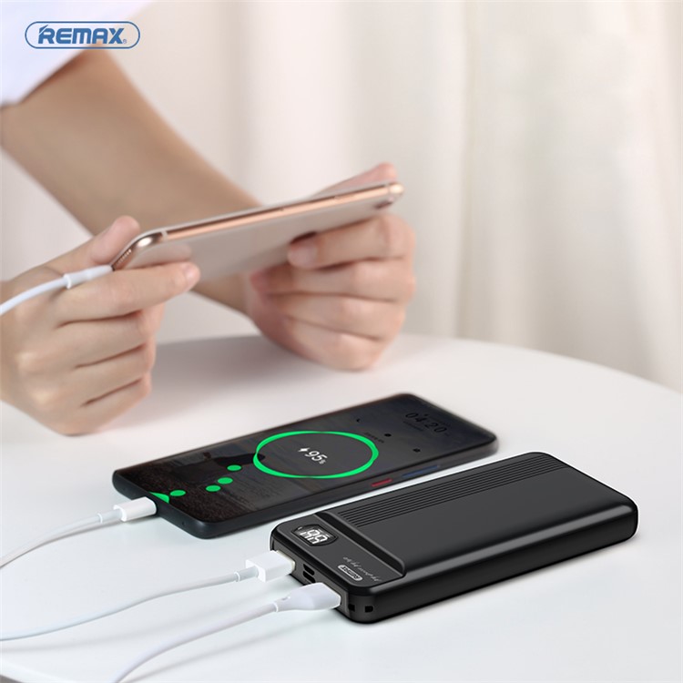 REMAX 20000mAh Power Bank Portable Charger with Dual Outputs and LED Display - Black-6