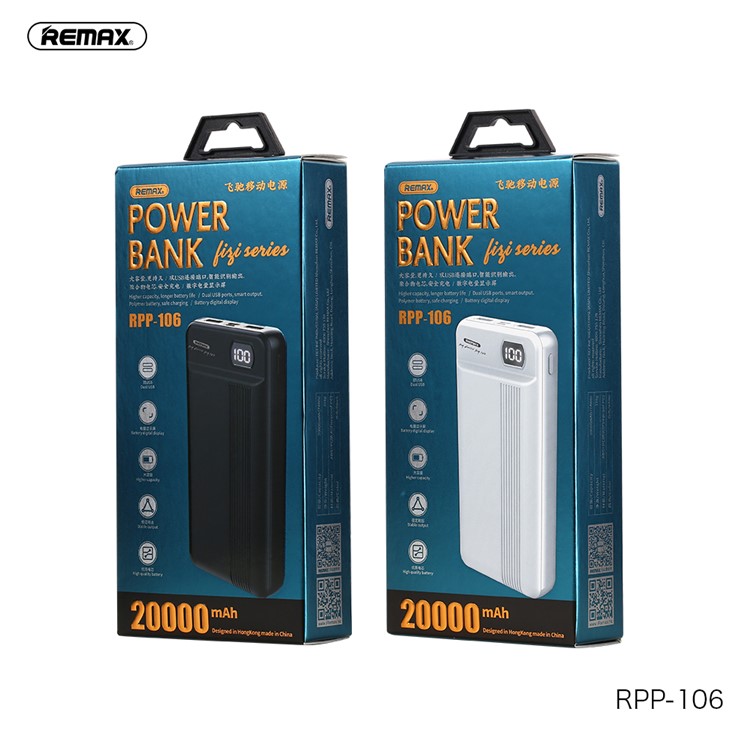 REMAX 20000mAh Power Bank Portable Charger with Dual Outputs and LED Display - Black-8