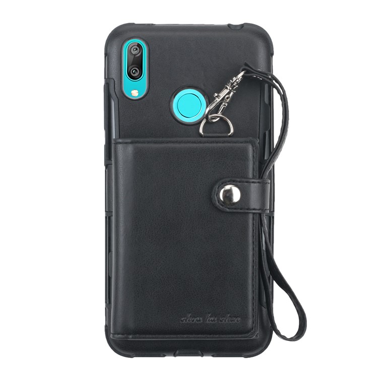 SHOUHUSHEN Multifunctional Card Holder PU Leather Coated PC TPU Mobile Phone Case for Huawei Y7 (2019) - Black-2