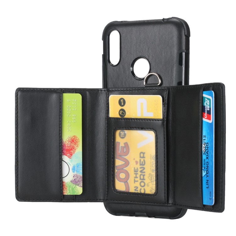 SHOUHUSHEN Multifunctional Card Holder PU Leather Coated PC TPU Mobile Phone Case for Huawei Y7 (2019) - Black-4