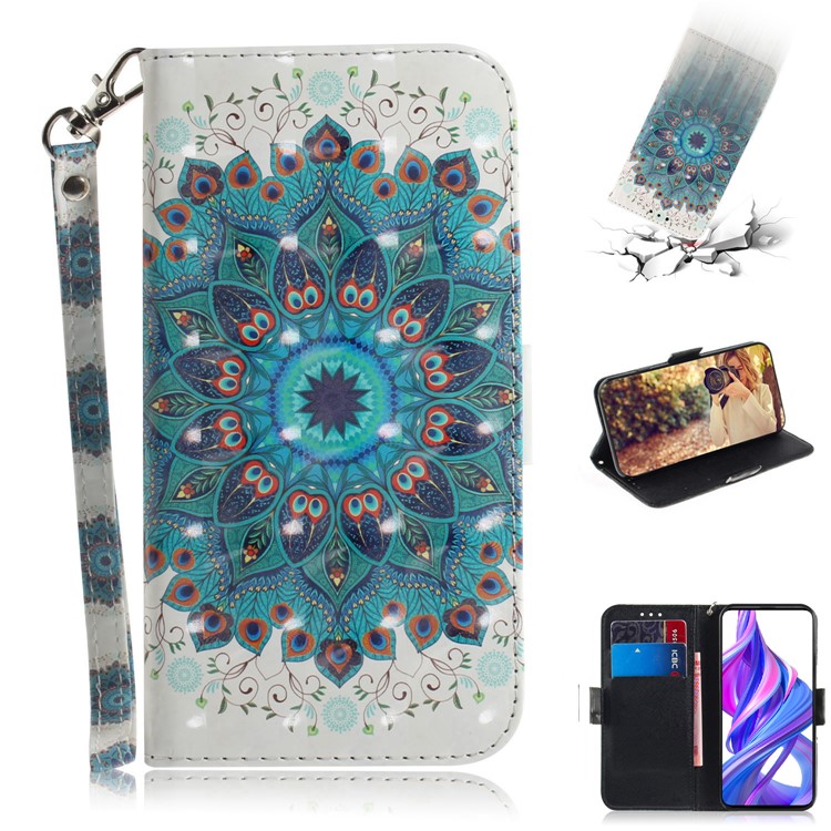 Light Spot Decor Pattern Printing Leather Wallet Protection Phone Case with Stand for Huawei Honor 9X / Honor 9X Pro - Blue Flower-1