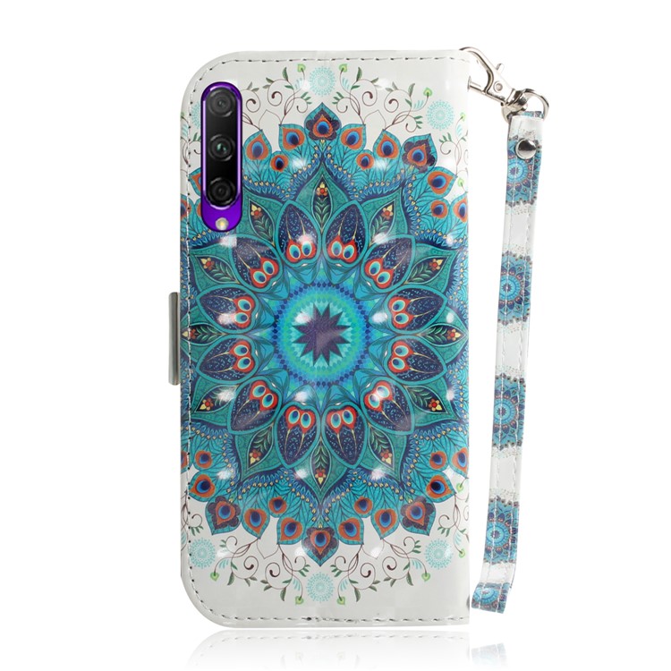 Light Spot Decor Pattern Printing Leather Wallet Protection Phone Case with Stand for Huawei Honor 9X / Honor 9X Pro - Blue Flower-3