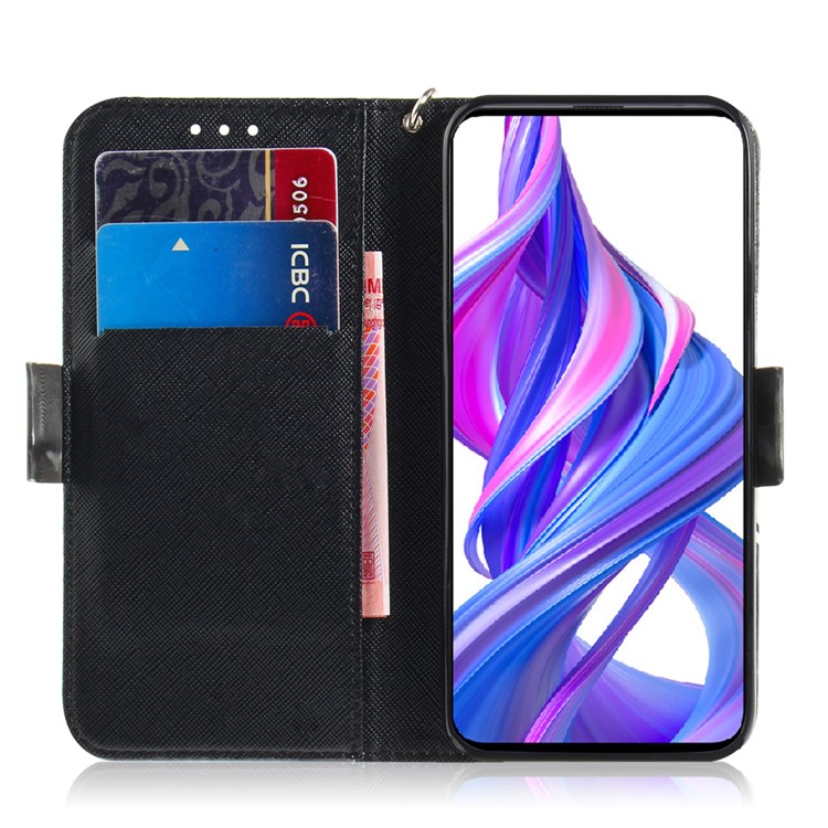 Light Spot Decor Pattern Printing Leather Wallet Protection Phone Case with Stand for Huawei Honor 9X / Honor 9X Pro - Blue Flower-7
