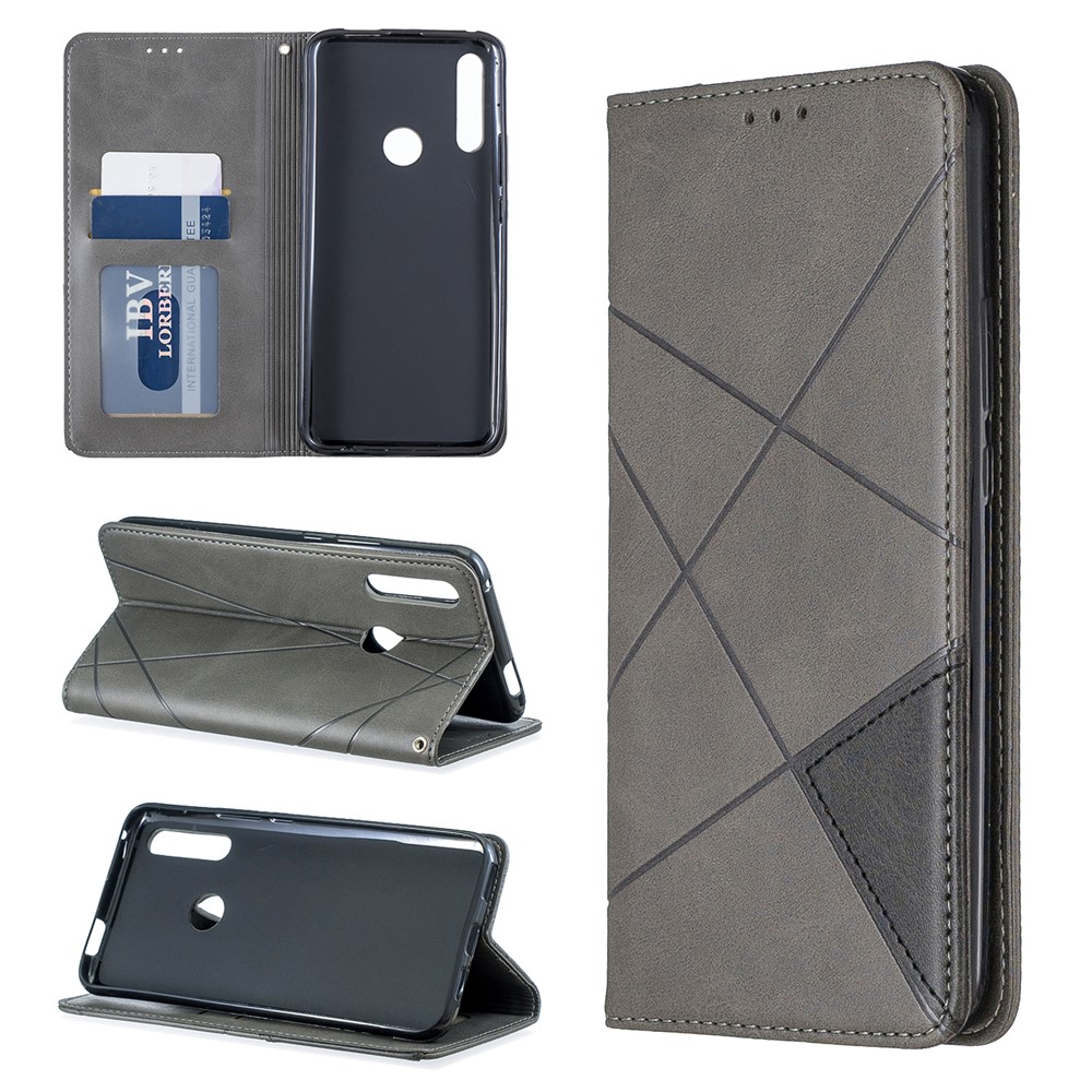 Étui De Protection En Cuir Avec Motif Géométrique Pour Huawei P Smart Z / Y9 Prime 2019 - Gris-1