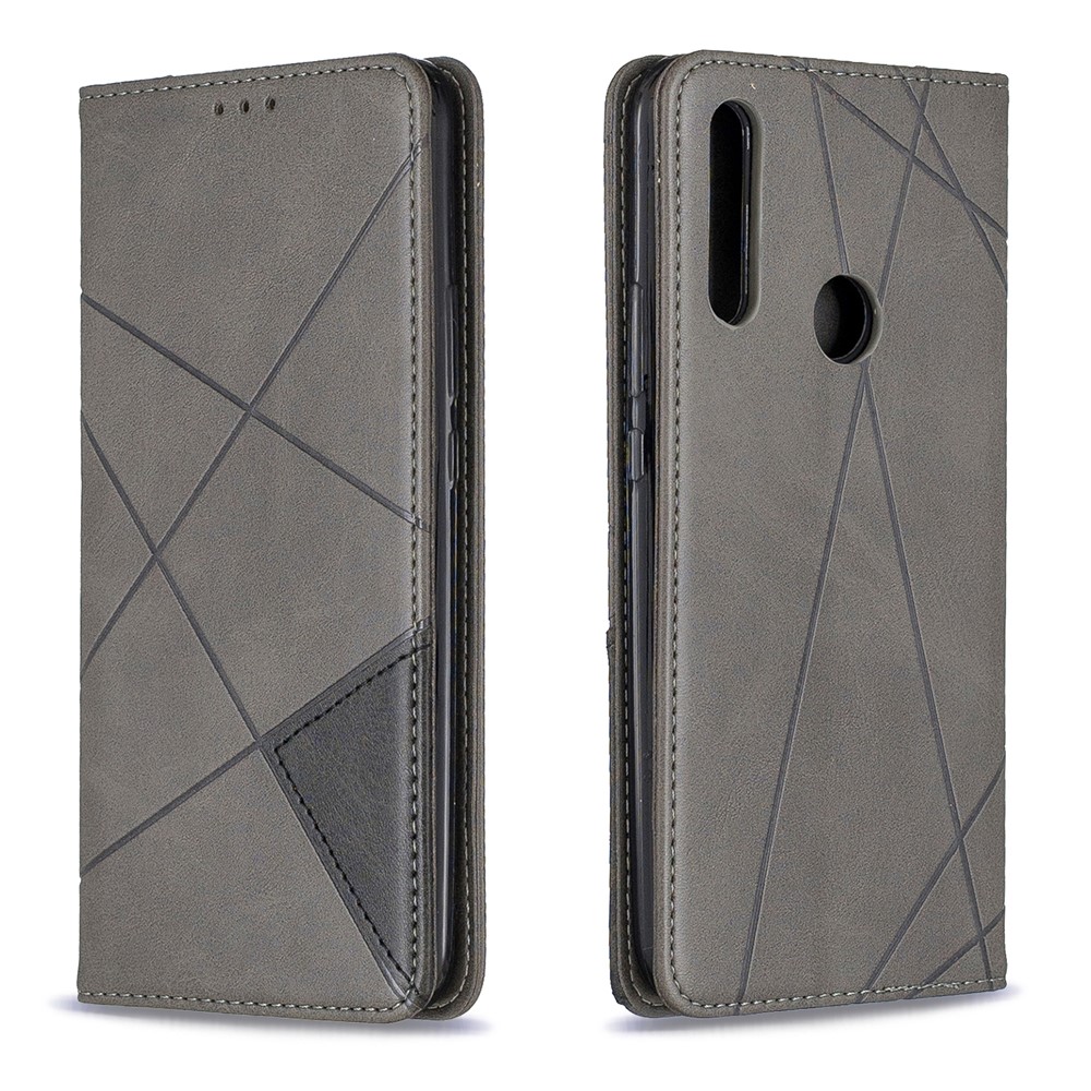 Étui De Protection En Cuir Avec Motif Géométrique Pour Huawei P Smart Z / Y9 Prime 2019 - Gris-2