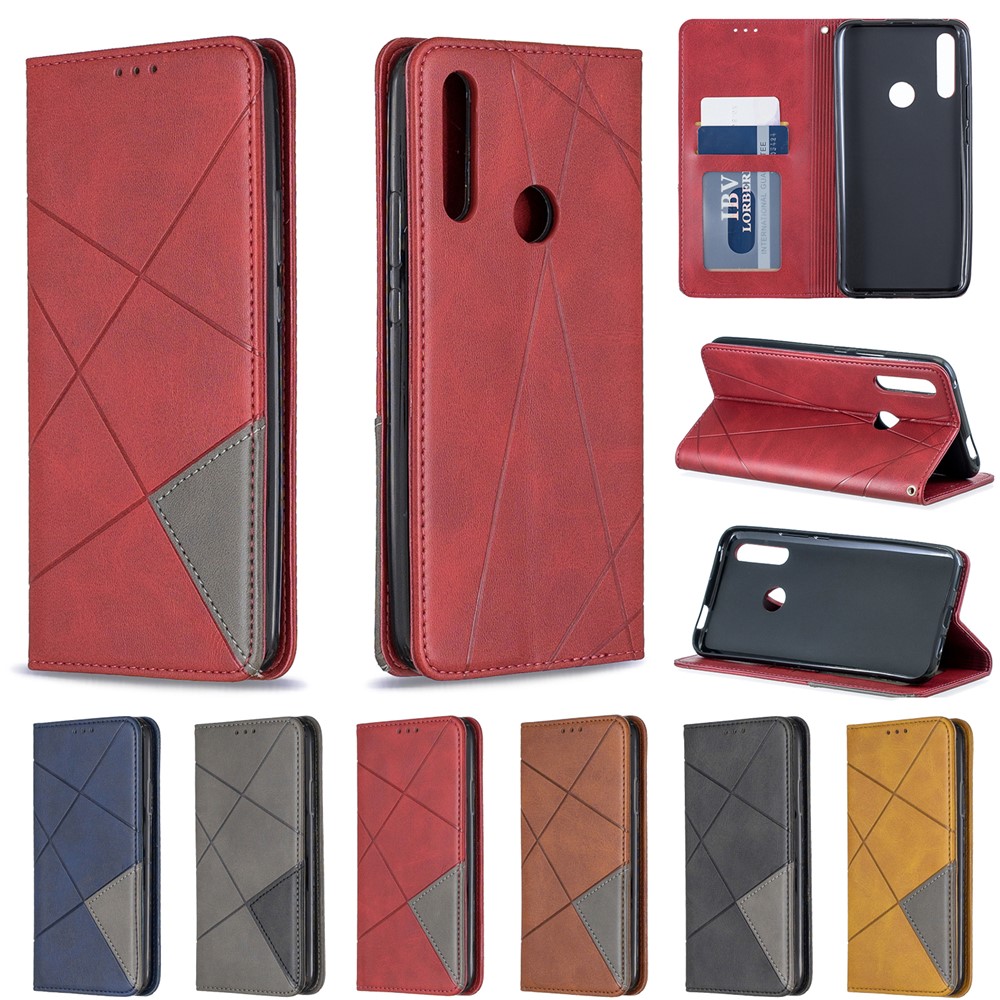 Protetor De Cartão De Couro Padrão Geométrico Titular Caso Para Huawei P Inteligente Z / Y9 Prime 2019 - Vermelho-10