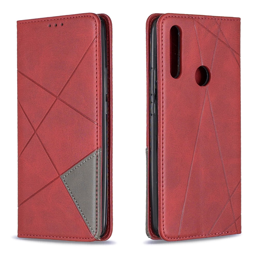 Protetor De Cartão De Couro Padrão Geométrico Titular Caso Para Huawei P Inteligente Z / Y9 Prime 2019 - Vermelho-2
