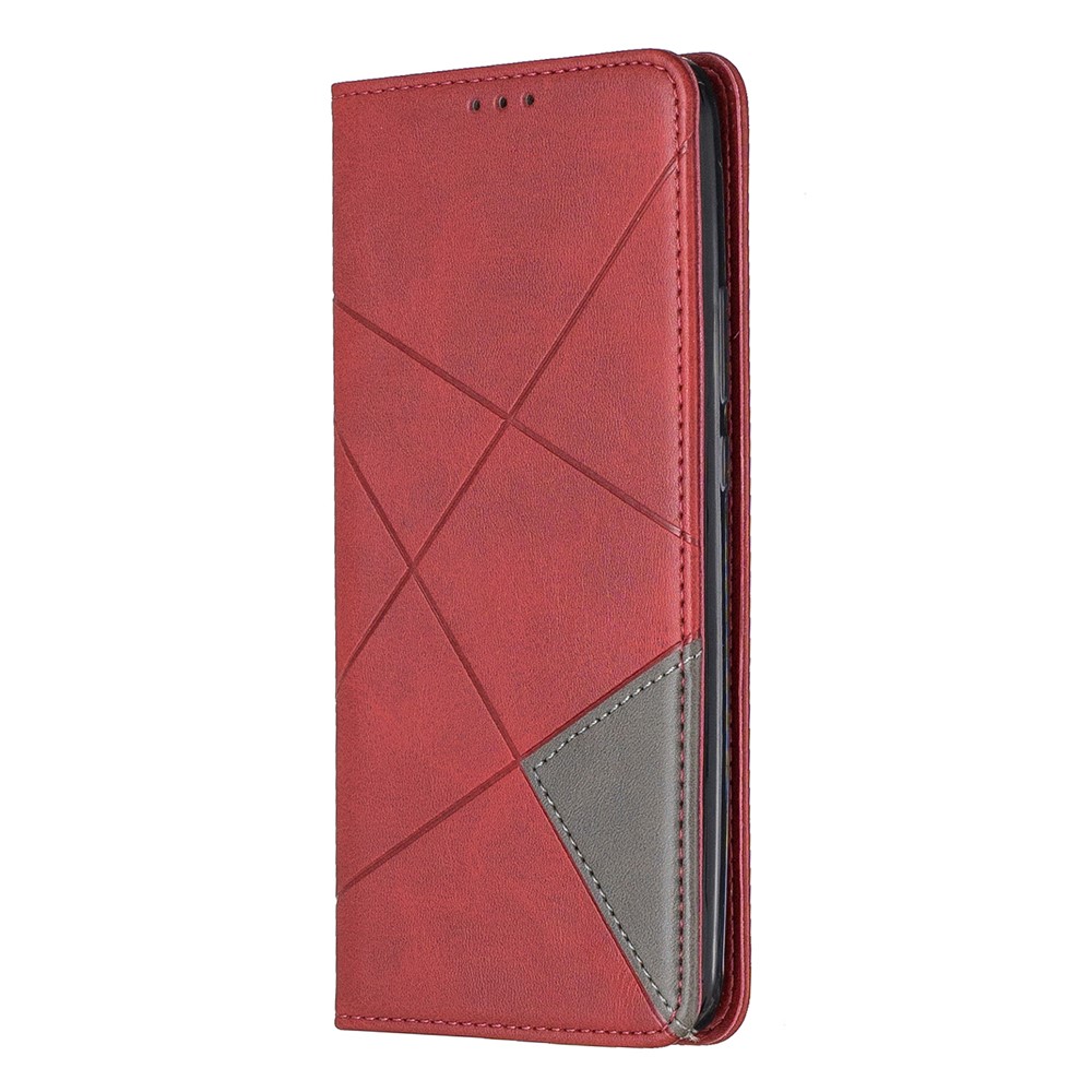Protetor De Cartão De Couro Padrão Geométrico Titular Caso Para Huawei P Inteligente Z / Y9 Prime 2019 - Vermelho-3