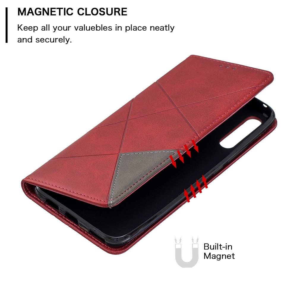 Protetor De Cartão De Couro Padrão Geométrico Titular Caso Para Huawei P Inteligente Z / Y9 Prime 2019 - Vermelho-6