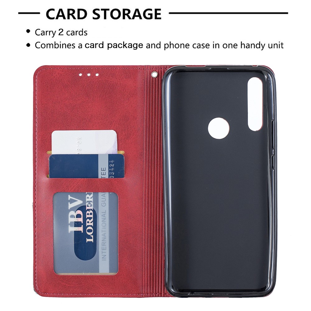 Protetor De Cartão De Couro Padrão Geométrico Titular Caso Para Huawei P Inteligente Z / Y9 Prime 2019 - Vermelho-7