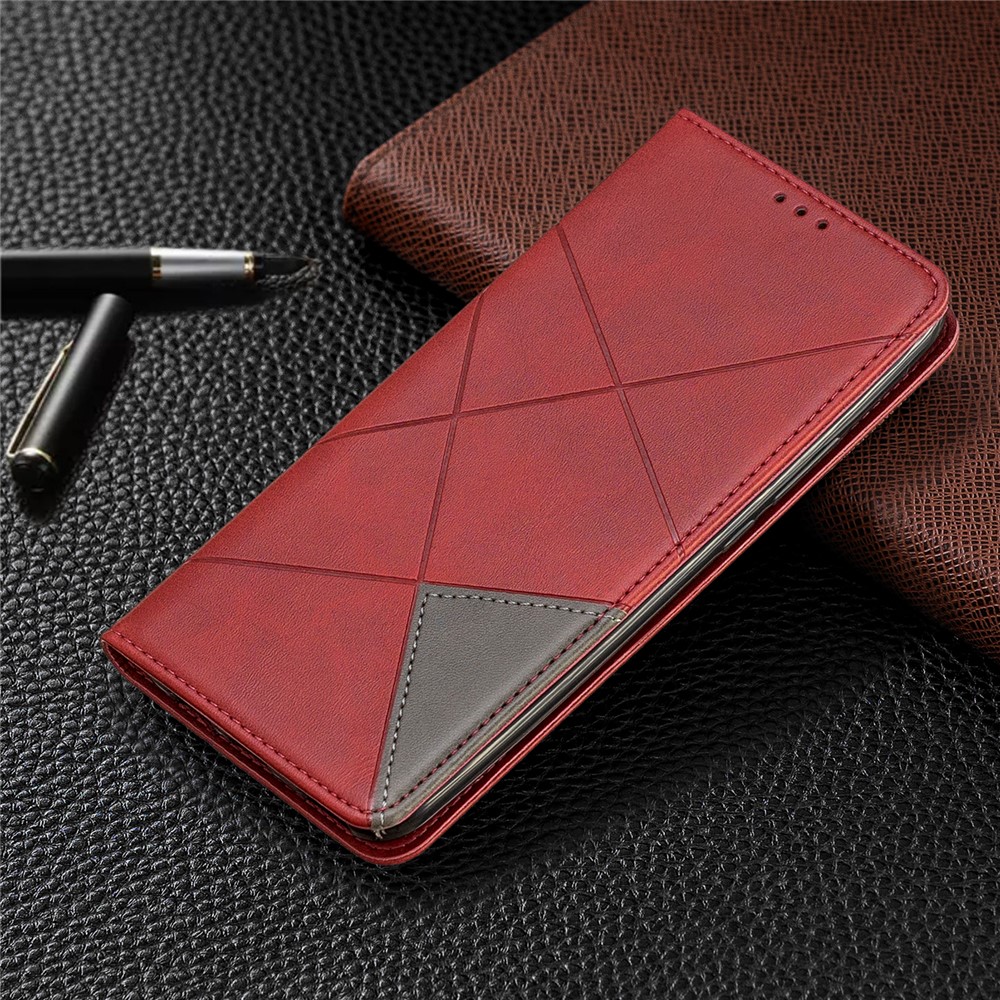 Protetor De Cartão De Couro Padrão Geométrico Titular Caso Para Huawei P Inteligente Z / Y9 Prime 2019 - Vermelho-8