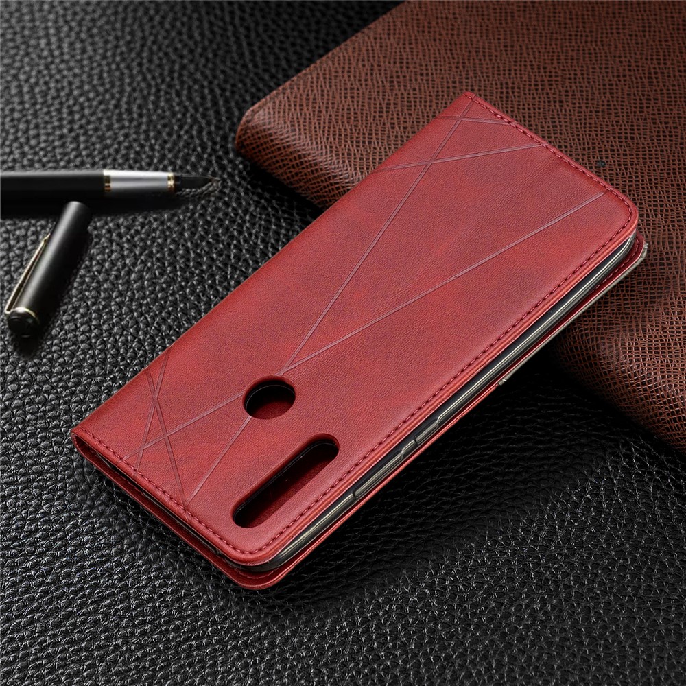 Protetor De Cartão De Couro Padrão Geométrico Titular Caso Para Huawei P Inteligente Z / Y9 Prime 2019 - Vermelho-9