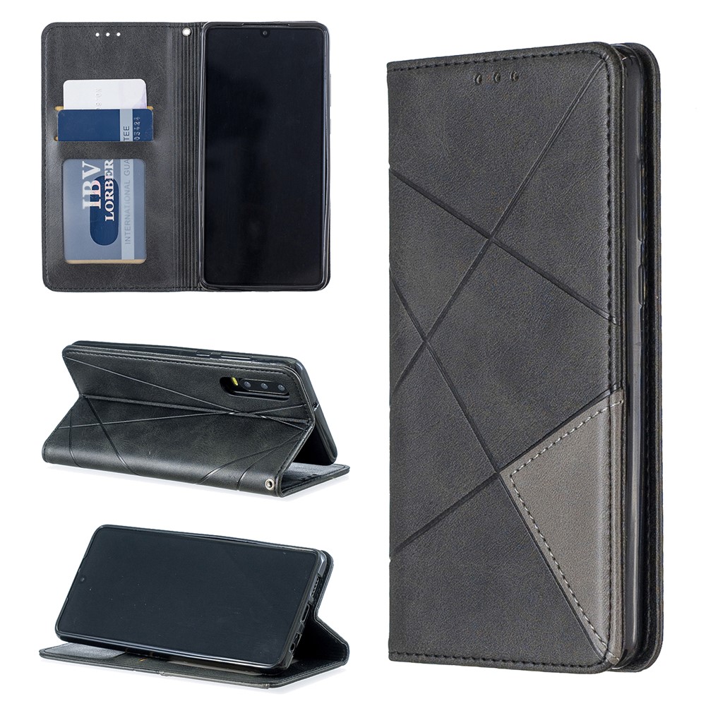 Etui Pour Téléphone Avec Support En Cuir À Motif Géométrique Avec Porte-cartes Pour Huawei P30 - Noir-1